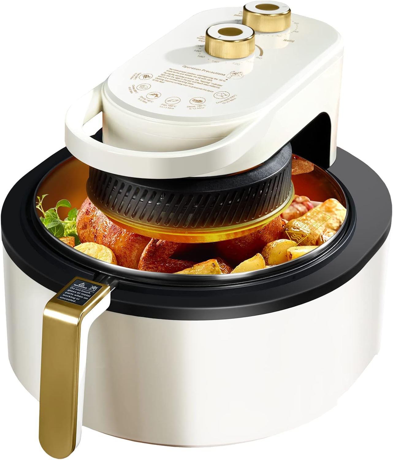 Friteuse Sans Huile De 5,5l Air Fryer Avec Fenêtre Visible Pour 4 À 6 Personnes 1350w Blanc