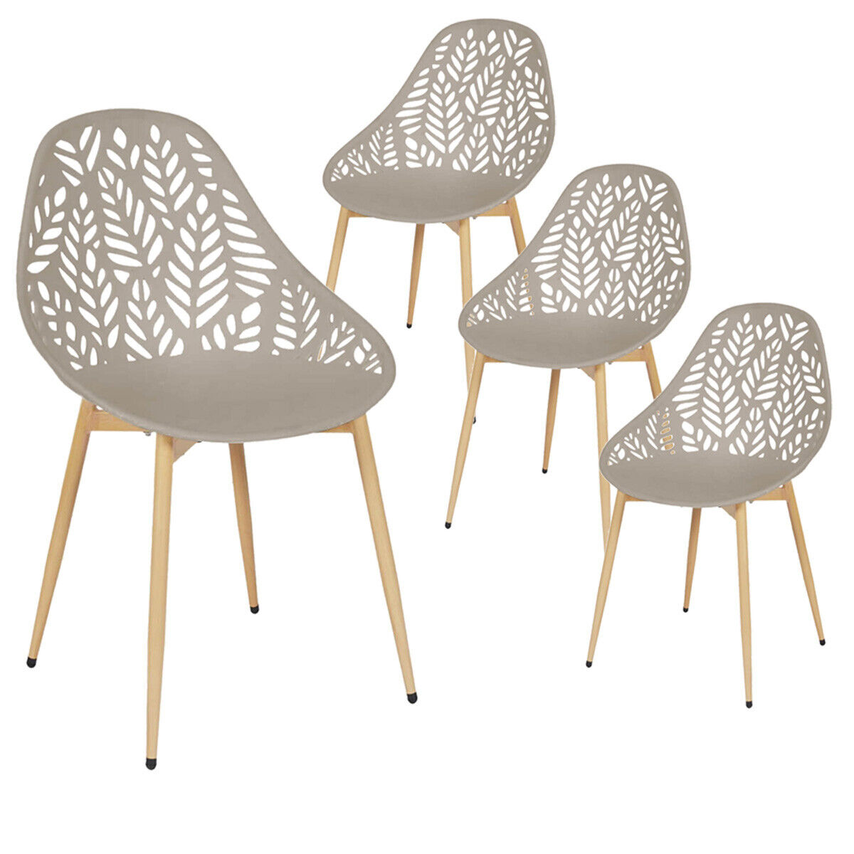 Saya - Lot De 4 Chaises De Jardin Coque Plastique Ajourée Taupe Pieds Métal