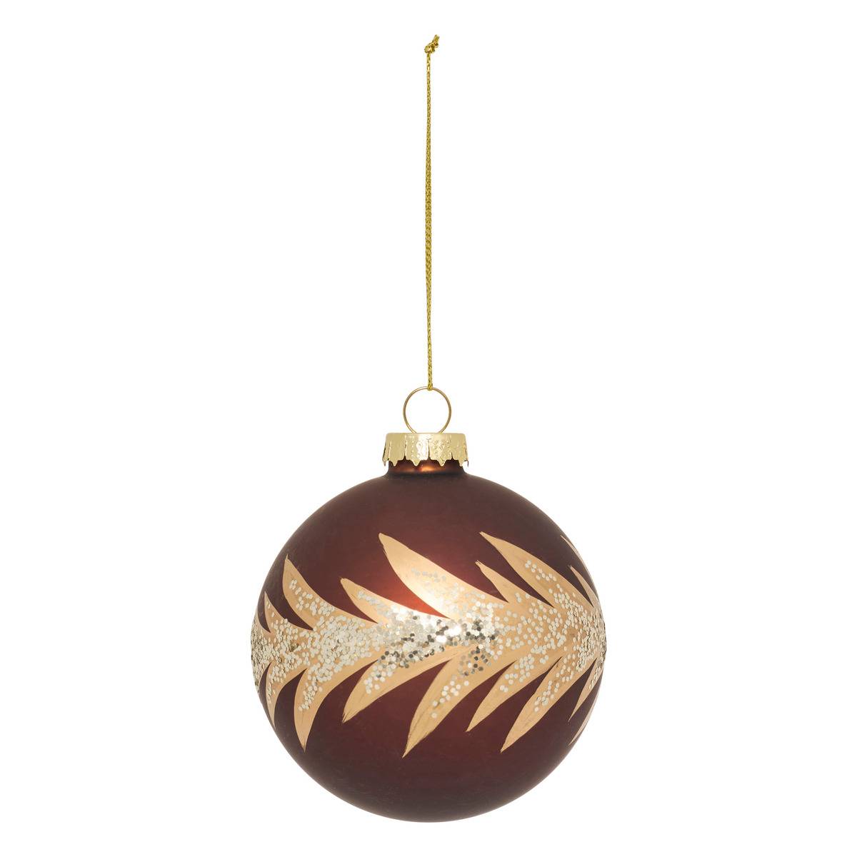 Boule De Noël En Verre Couronne Bronze Et Or D. 80 Mm - Feeric Lights & Christmas