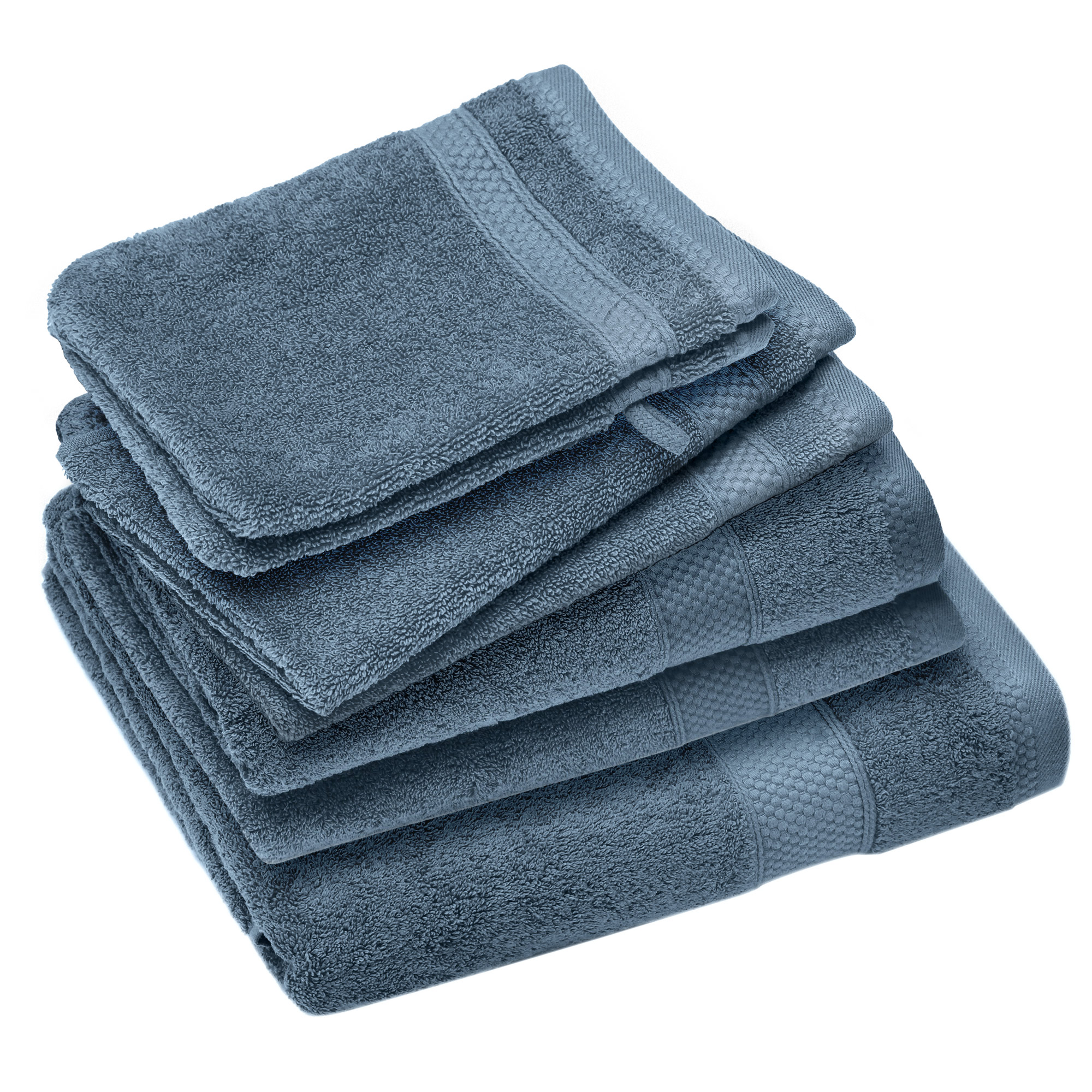 Parure De Bain Coton 550g/m2 Naïa Par Lot De 7 Bleu Orage
