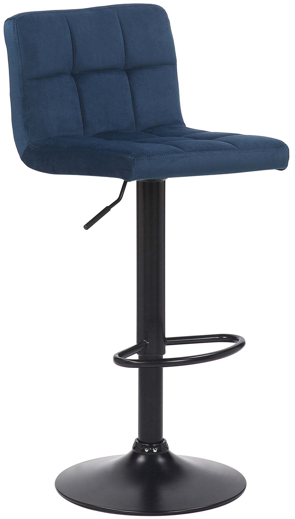 Tabouret De Bar En Velours Bleu Avec Pieds En Métal Noir Assise Rembourée Repose-pieds Tdb10175