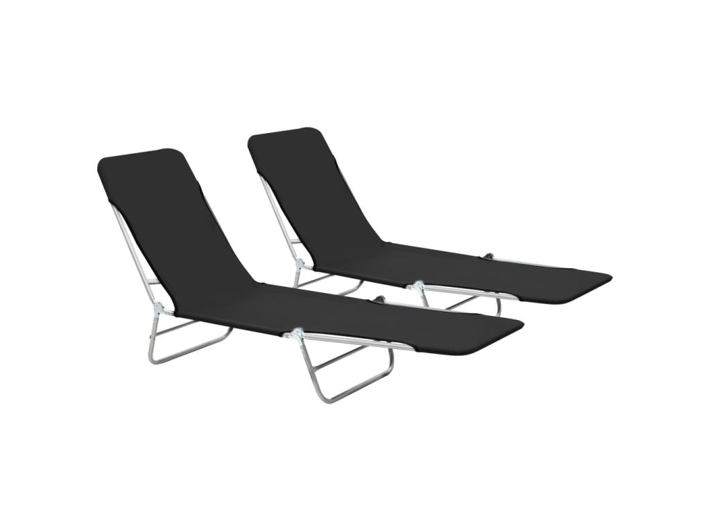 Chaises Longues 182 Cm Pliables 2 Pièces Acier Et Tissu Noir 02_0011936