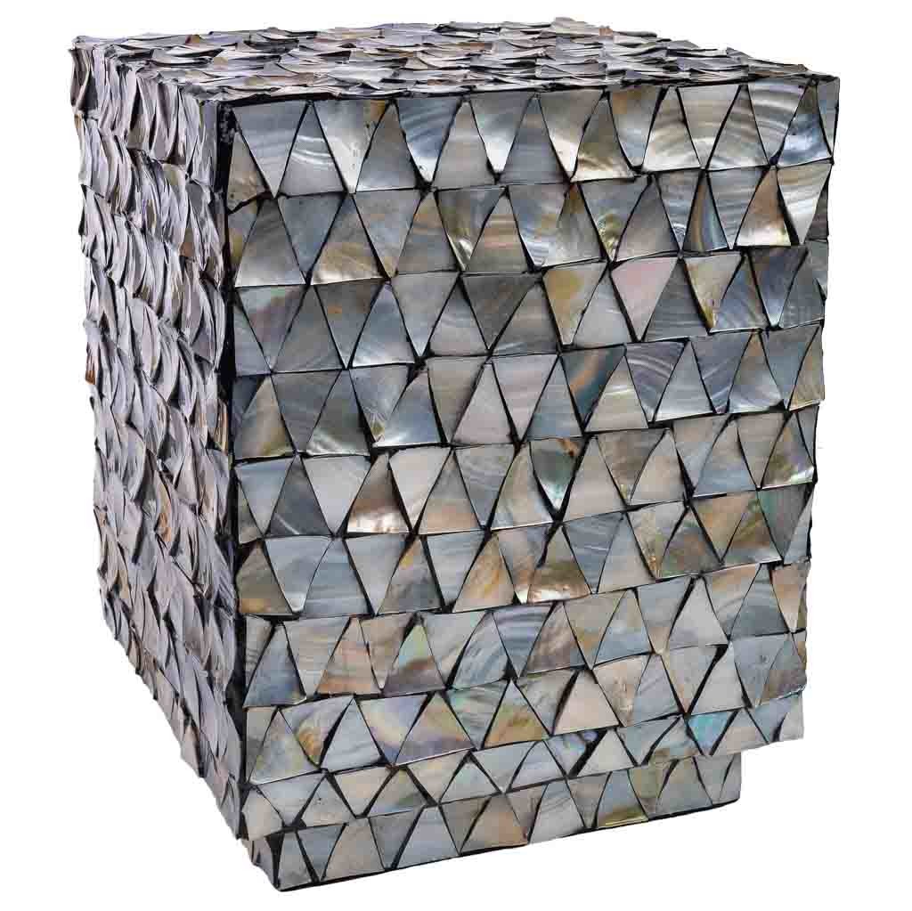 Tabouret En Bois Et Nacre Grise 35x35x45h Cm