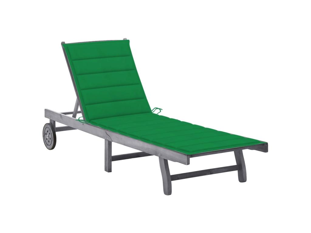Transat Chaise Longue Bain De Soleil Lit De Jardin Terrasse Meuble D'extérieur Avec Coussin Gris Bois D'acacia Solide 02