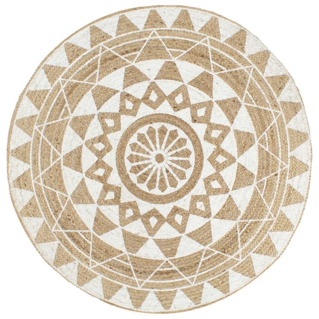 Tapis Fait À La Main Jute Avec Imprimé Blanc 120 Cm Dec023491
