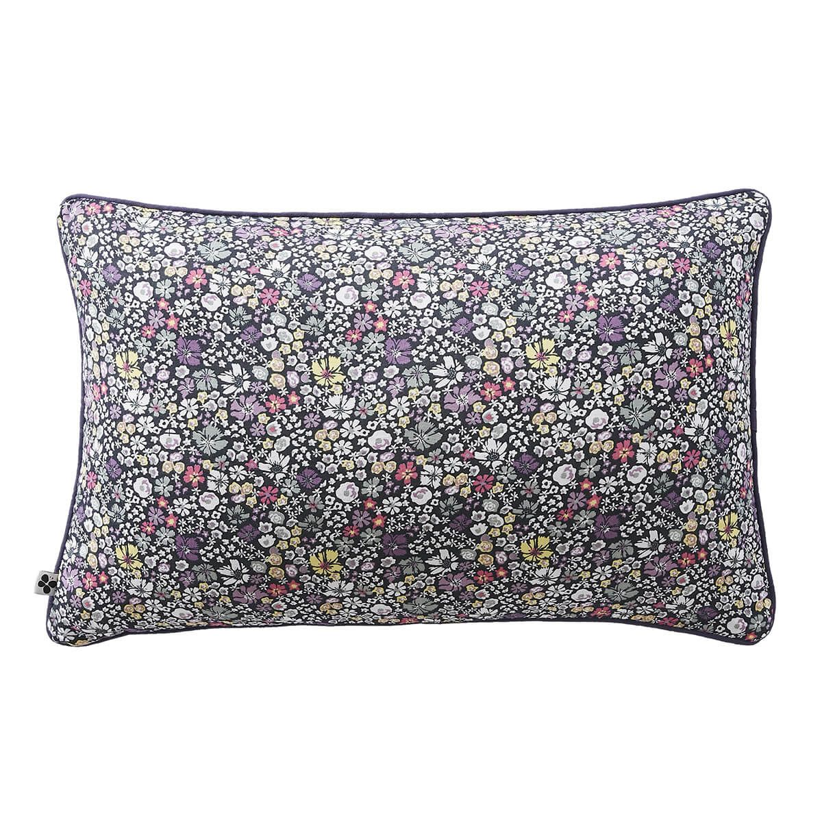 Soizic - Coussin Déhoussable 40x60cm Gaze De Coton Imprimé Bleu-violet Imprimé Fleurs