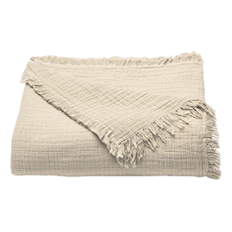 Couvre Lit À Franges "brehat" Gaze De Coton Stonewashed Toison D'or