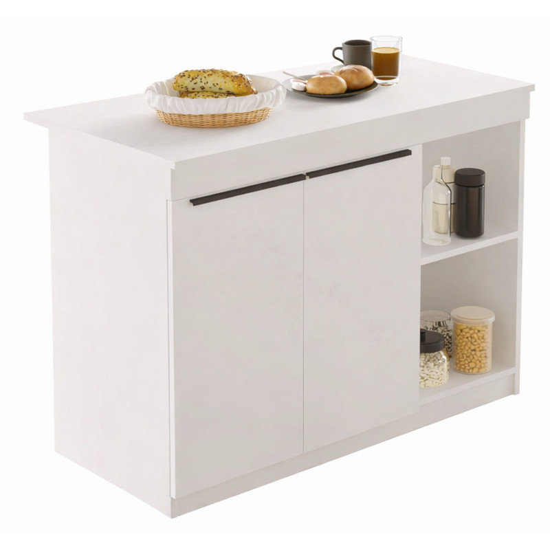Îlot De Cuisine Beaux Meubles Pas Chers 2 Portes 4 Niches 120 X 88,2 X 60 Cm Blanc Panneaux Mélaminés
