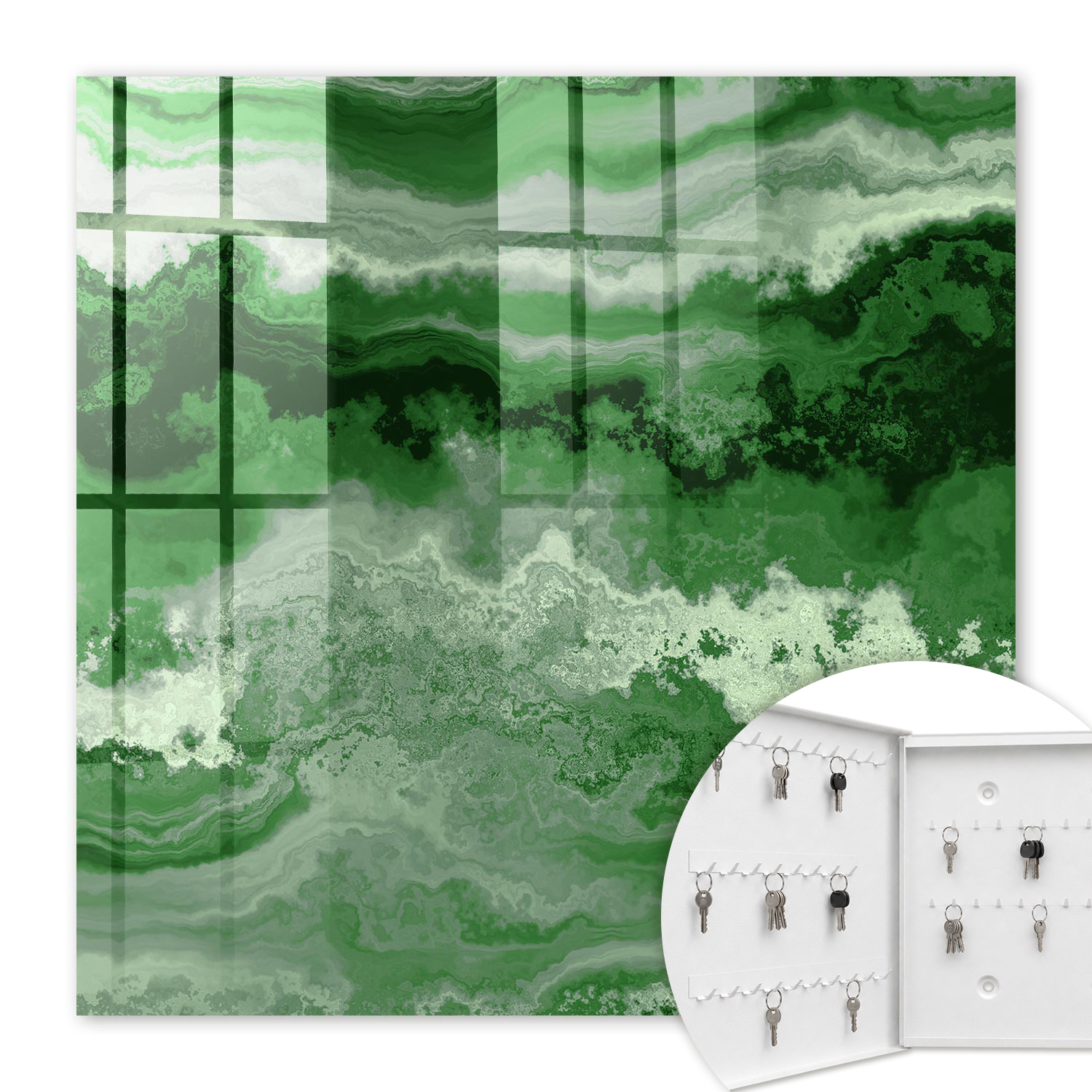 Armoire À Clés - (30 Cm X 30 Cm) - Boîte À Clés Murale - Coffret De Rangement Pour Clés - Couleur Blanche - Ouverture Vers La Gauche - Pour Maison Et Bureau - Structure Verte