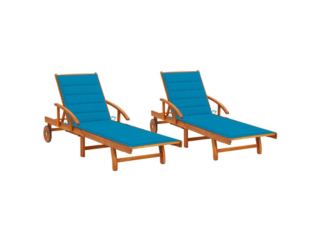 Lot De 2 Transats Chaise Longue Bain De Soleil Lit De Jardin Terrasse Meuble D'extérieur Avec Coussins Bois D'acacia Sol