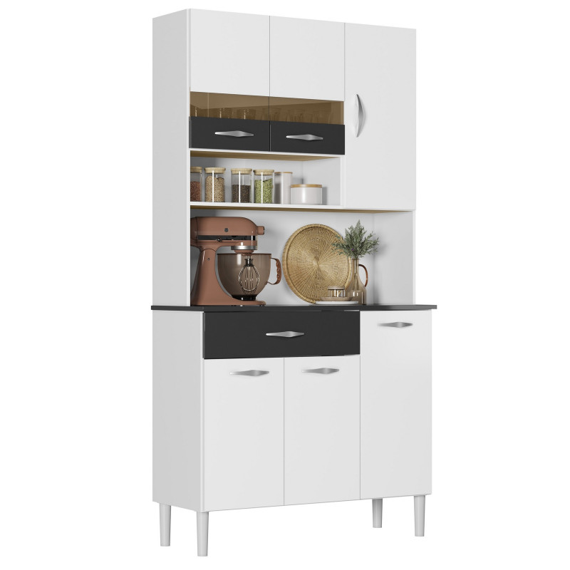 Buffet Beaux Meubles Pas Chers Vogue 6 Portes 1 Tiroir 7 Niches Blanc Noir
