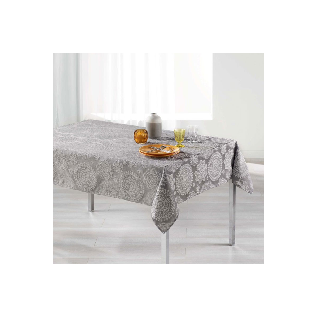 Nappe Rectangulaire "rose Des Vents" 140x300cm Gris