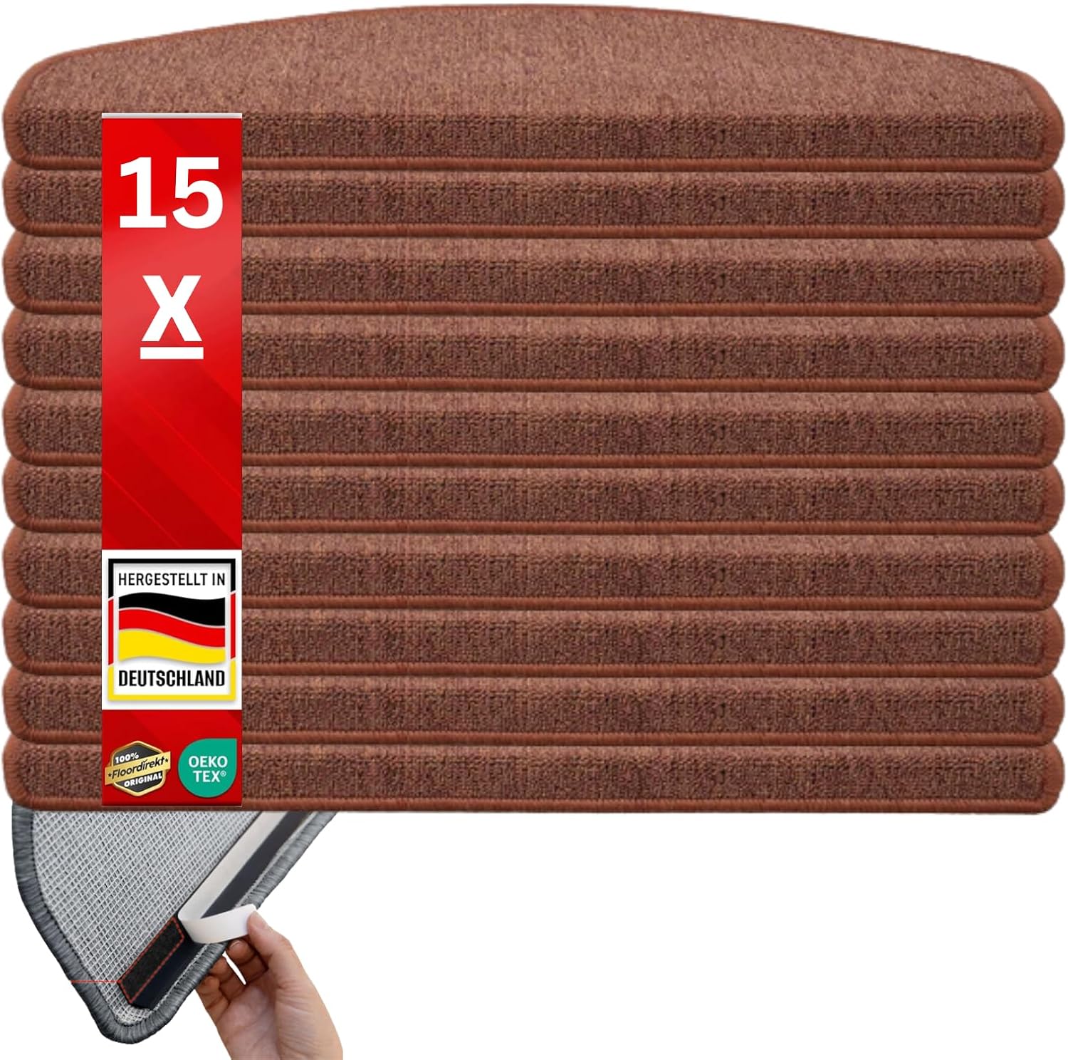 X 15 Tapis D'escalier London, Terra, 23,5 X 65 Cm, Demi-cercle