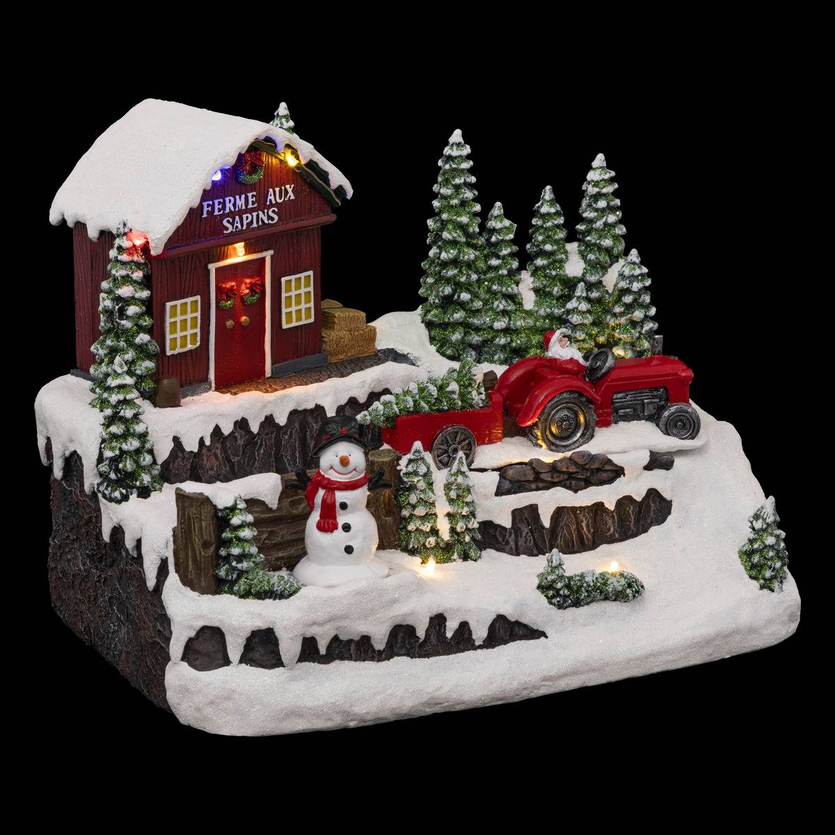 Village Lumineux Bonhomme De Neige Et Tracteur 10 Led H.23cm Musical - Feeric Lights & Christmas