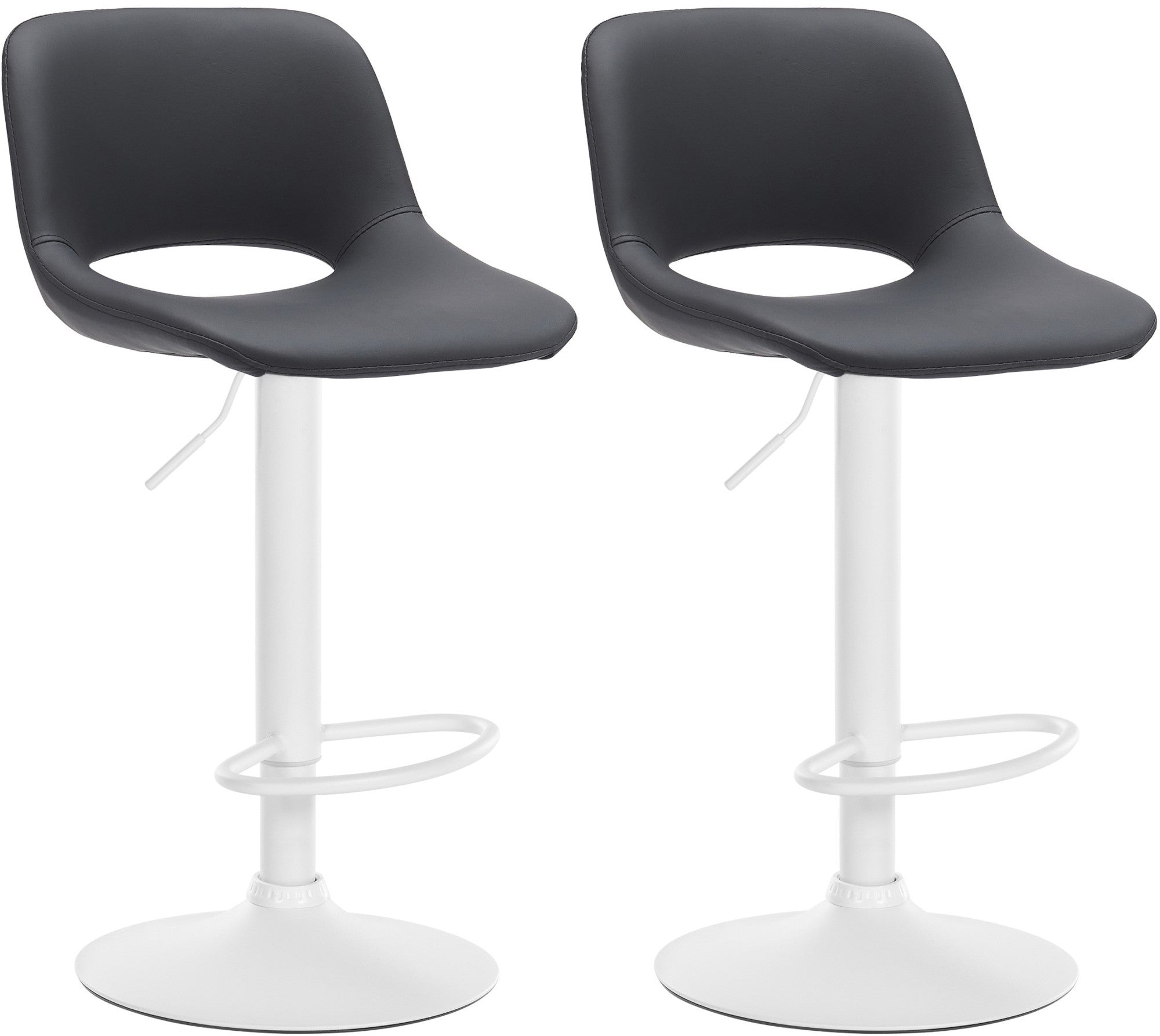 Tabourets De Bar Chaises Haute X2 Avec Repose-pieds En Pvc Noir Piètement Métallique Blanc 10_0004070