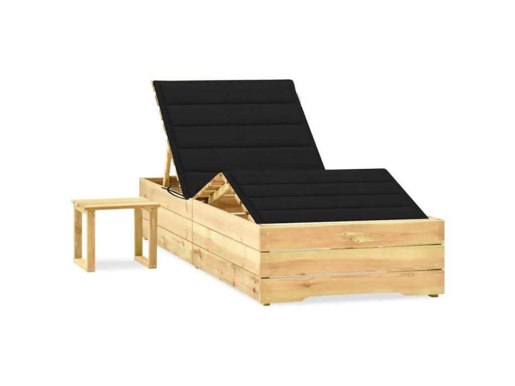 Transat Chaise Longue Bain De Soleil Lit De Jardin Terrasse Meuble D'extérieur 198 Cm Avec Table Et Coussin Pin Imprégné