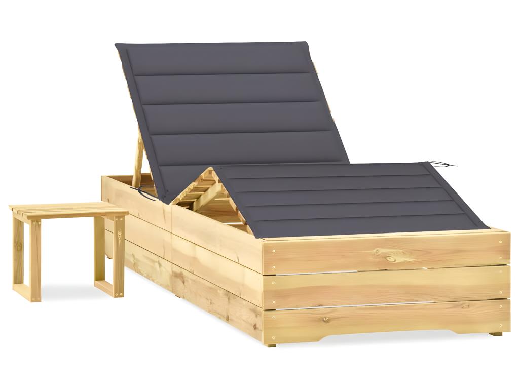 Transat Chaise Longue Bain De Soleil Lit De Jardin Terrasse Meuble D'extérieur 198 Cm Avec Table Et Coussin Pin Imprégné