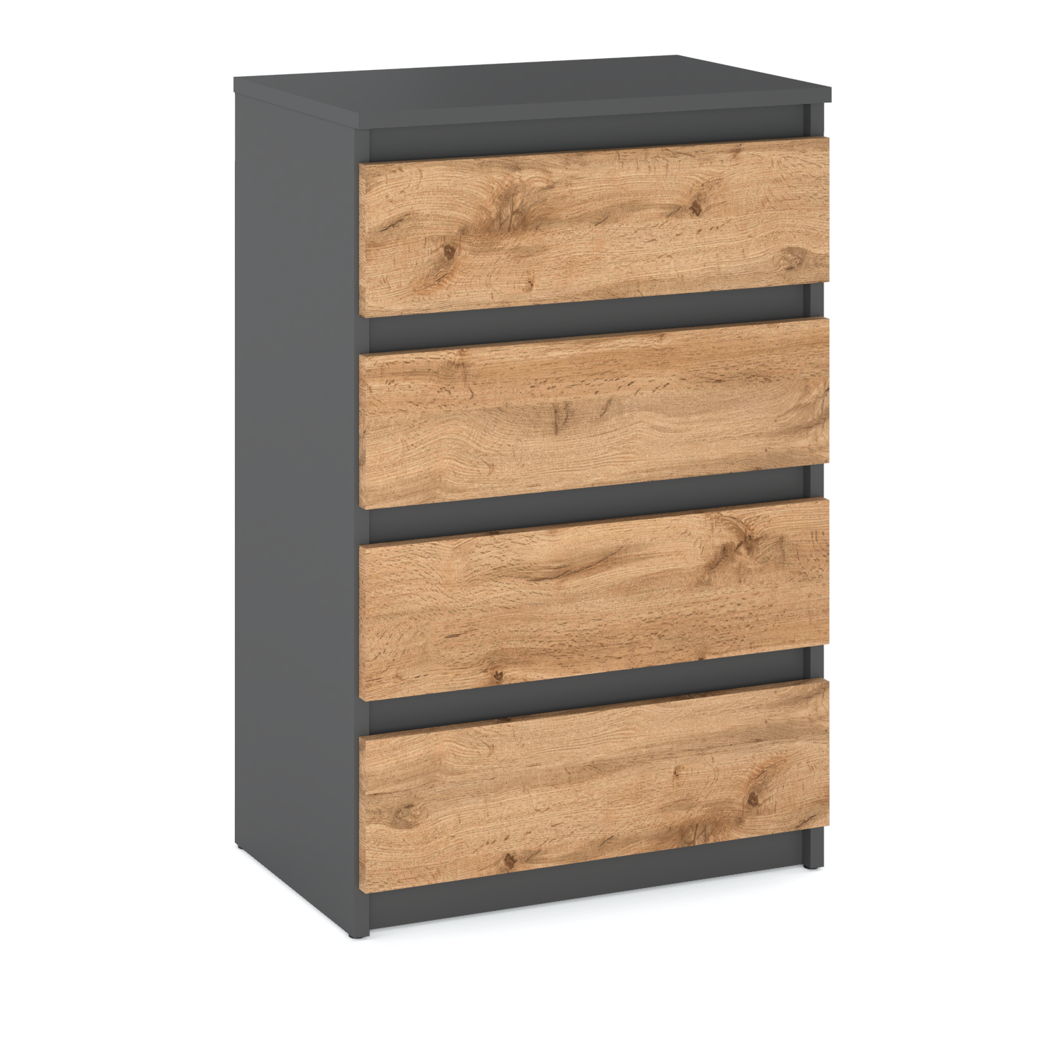 Commode Gris / Chêne Wotan Avec 4 Tiroirs 60 Cm - Meuble Tv, Armoire Pour Salon Ou Chambre