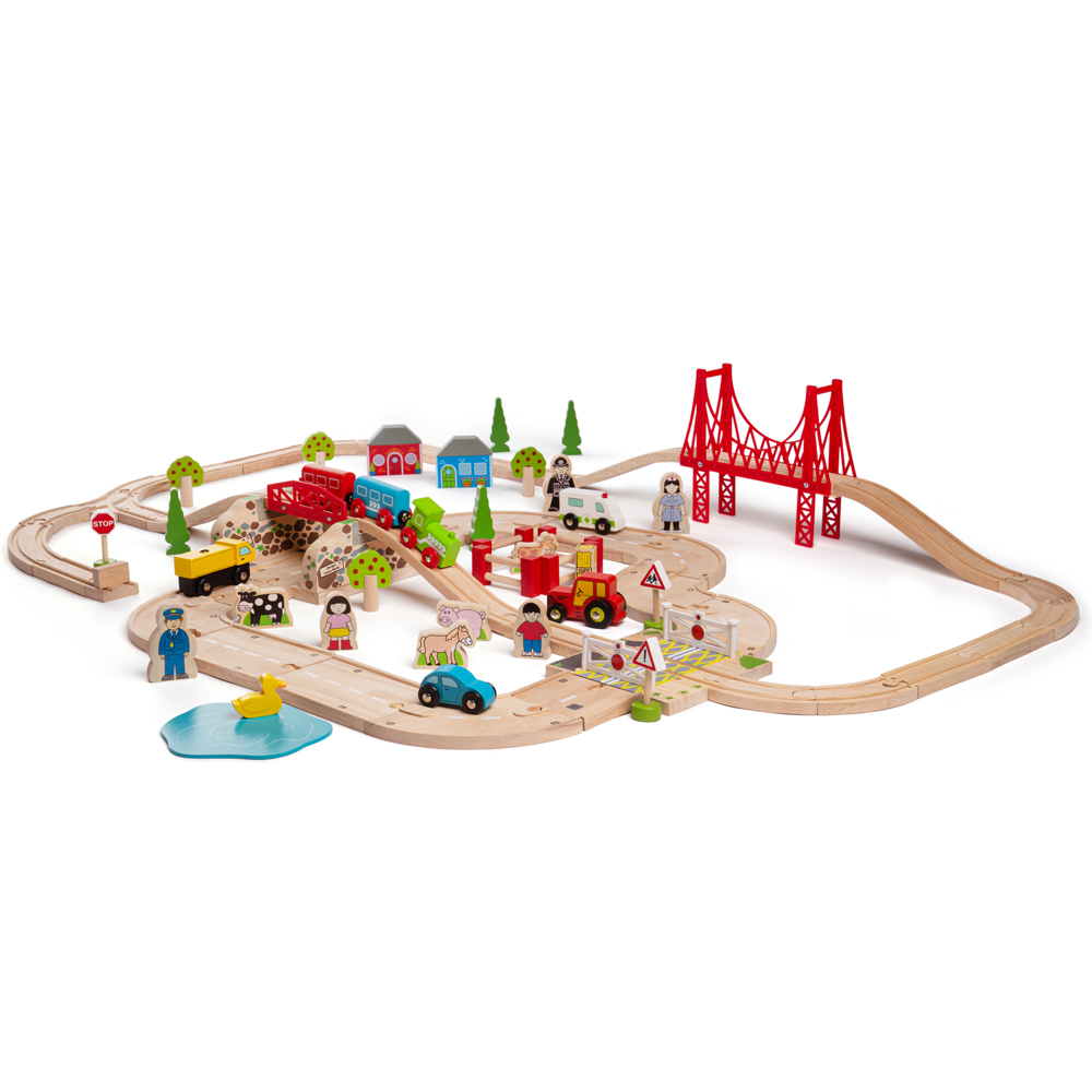Bigjigs Rail, Ensemble De Train Routier Et Ferroviaire En Bois, Adapté Aux ges Dès 3 Ans