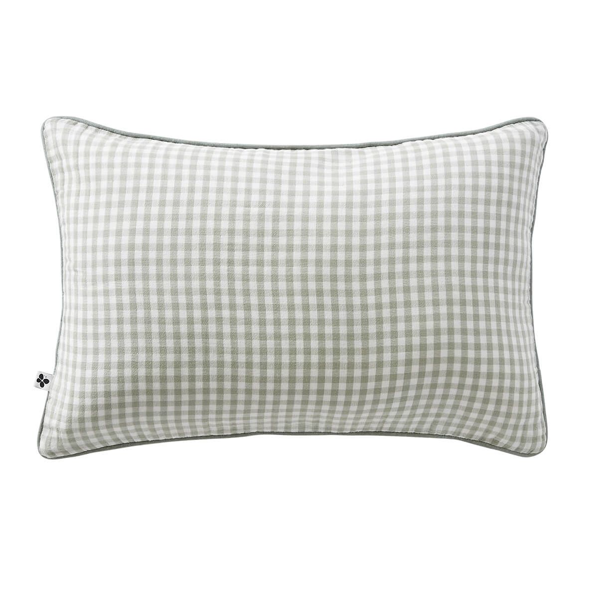 Joel - Coussin Déhoussable 40x60cm Gaze De Coton Vichy Coloris Eucalyptus