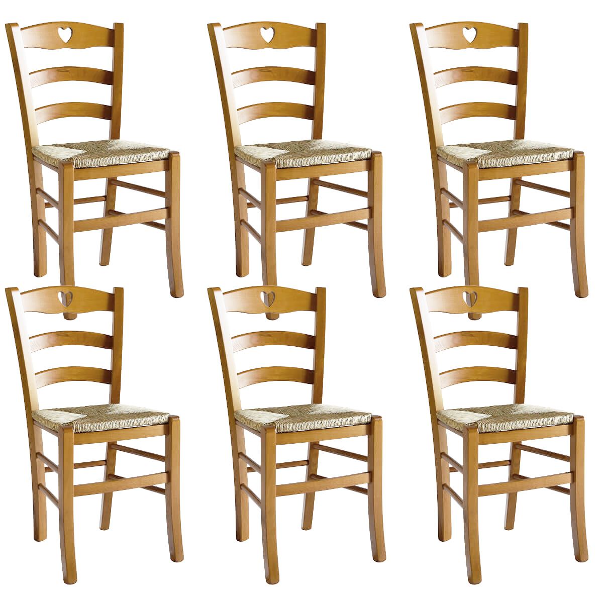 Naples - Lot De 6 Chaises Teinté Chêne Et Assises En Paille