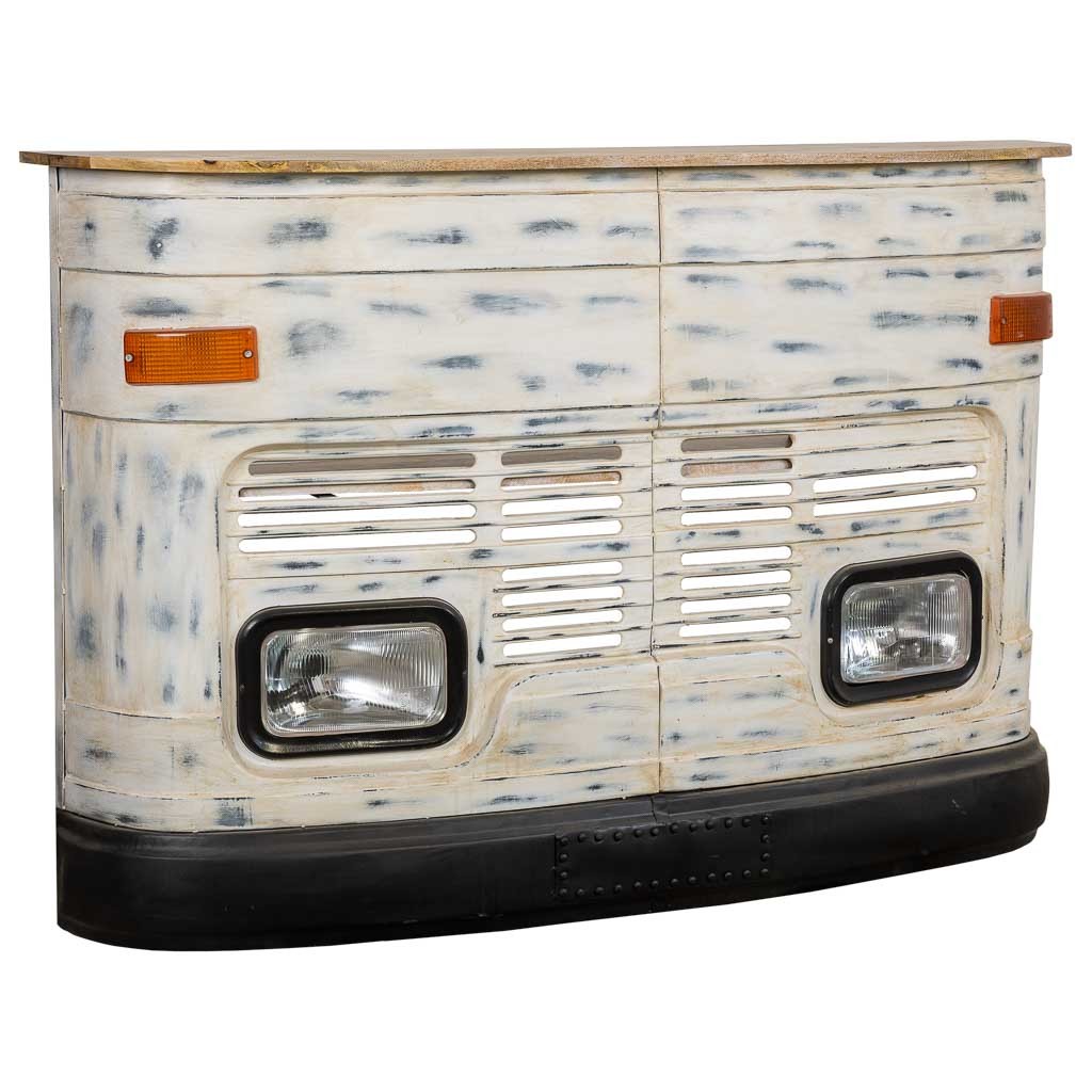 Bar À Vin En Bois Et Métal Blanc 153x47x105h