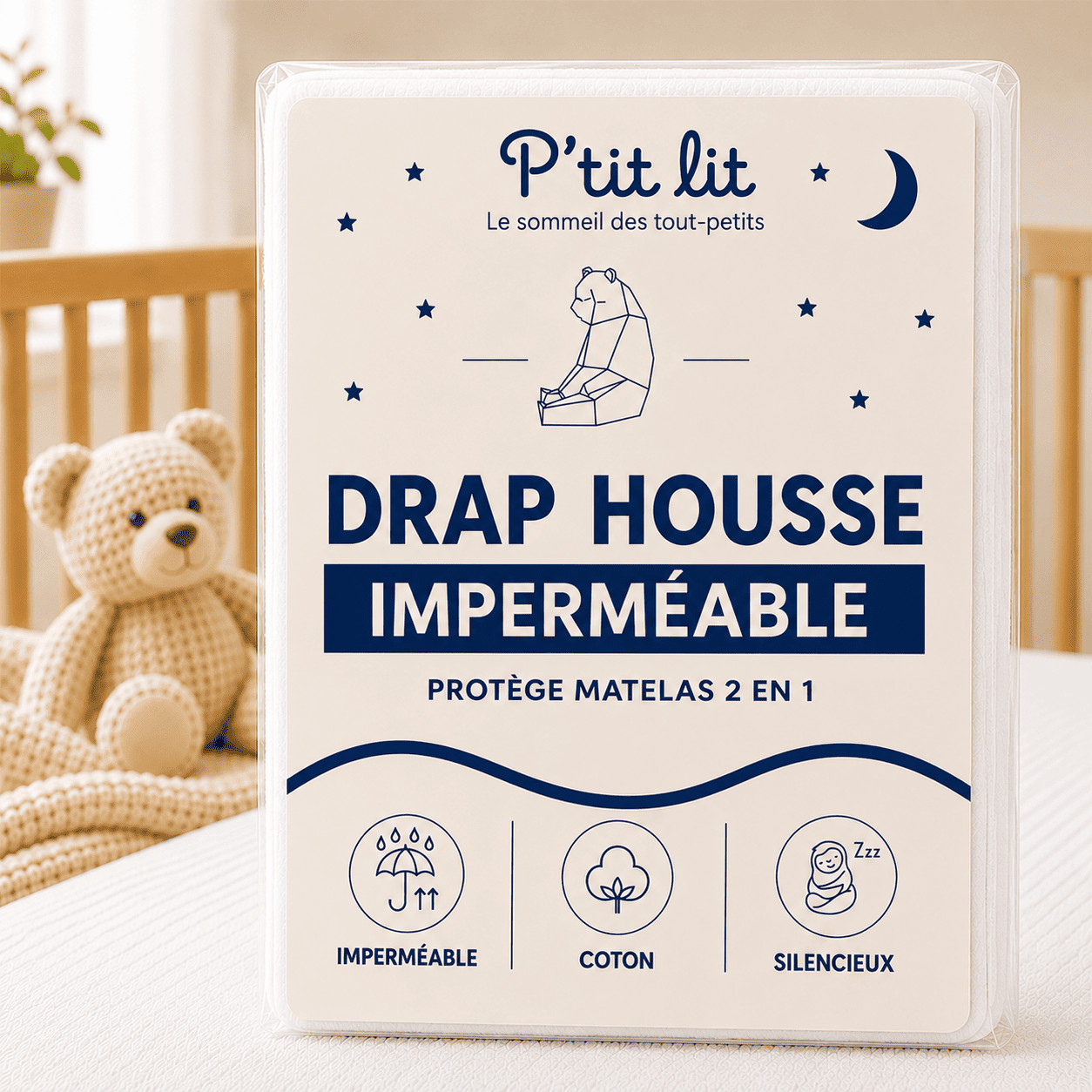 Drap magique 2 en 1: drap-housse / alèse P'TIT LIT blanc