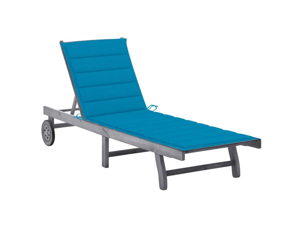 Transat Chaise Longue Bain De Soleil Lit De Jardin Terrasse Meuble D'extérieur Avec Coussin Gris Bois D'acacia Solide 02