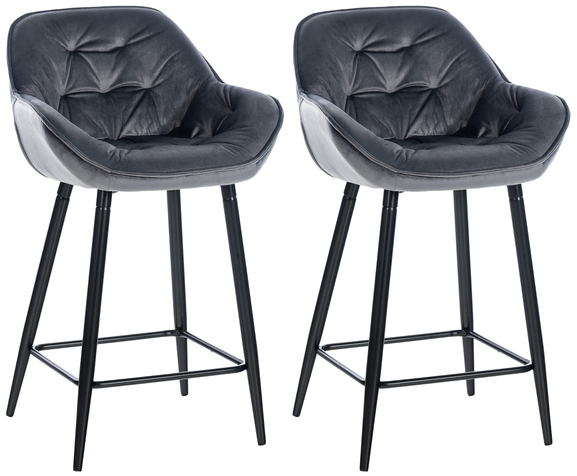 Lot De 2 Tabourets De Bar Chaises Hautes Assise Effet Capitonnée En Velours Gris 10_0004161