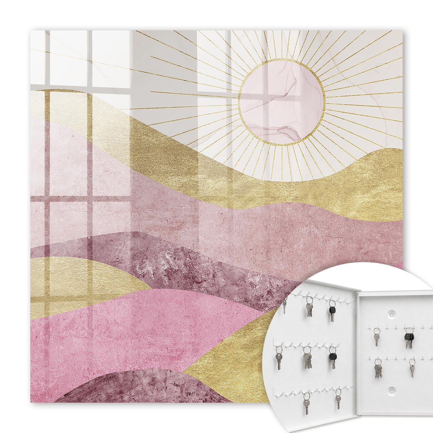 Armoire À Clés - (30 Cm X 30 Cm) - Boîte À Clés Murale - Coffret De Rangement Pour Clés - Couleur Blanche - Ouverture Vers La Gauche - Pour Maison Et Bureau - Vagues, Rayons Du Soleil