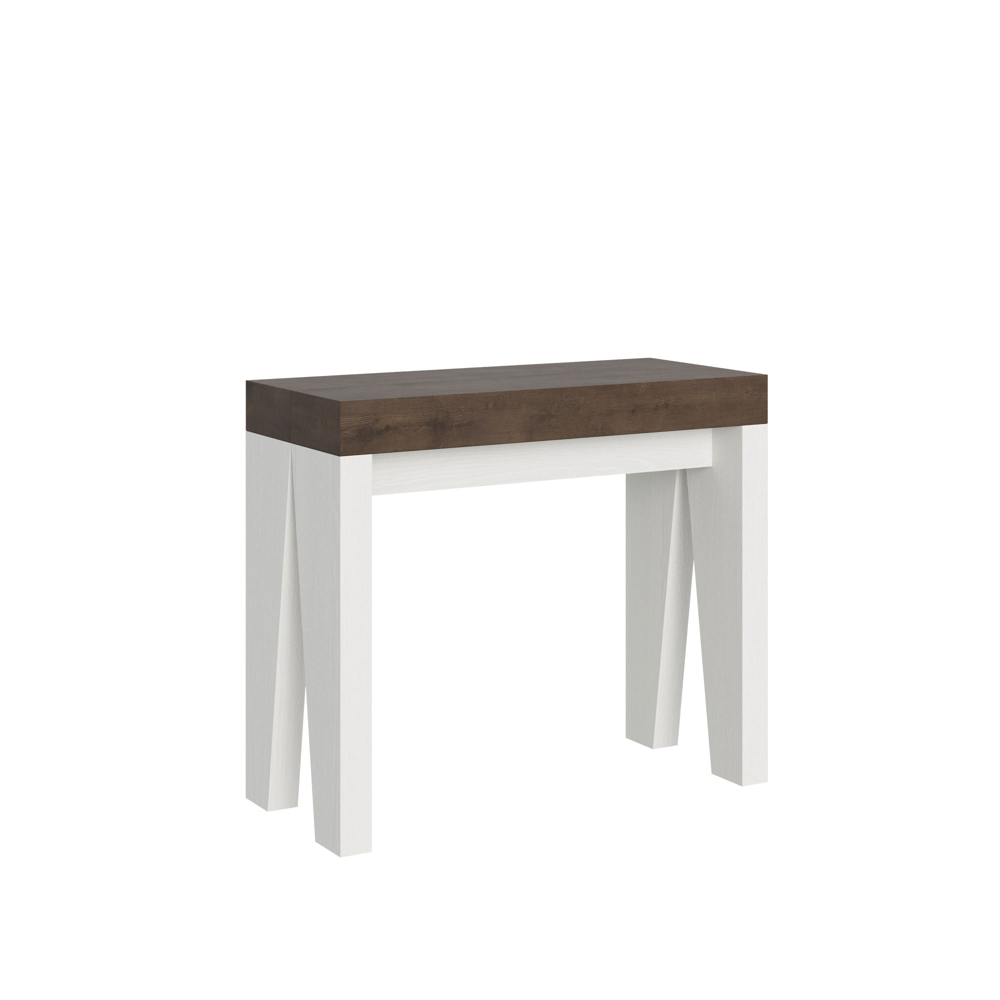 Console Extensible 90x40/300 Cm Plateau Naxy Mix Noyer Structure Frêne Blanc