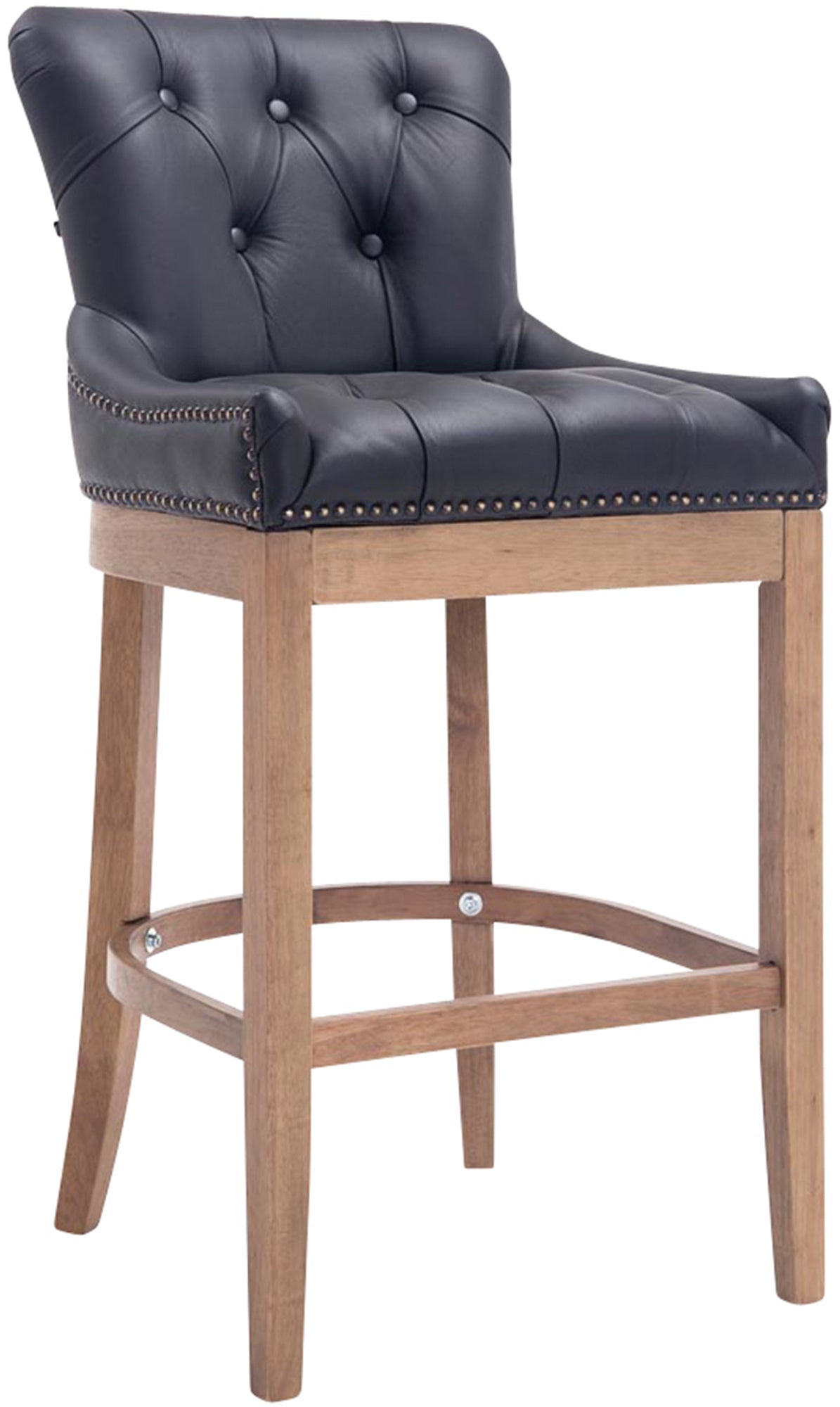 Tabouret De Bar X1 Confortable Design Rétro Assise Capitonné En Véritable Cuir Noir Pieds 10_0005057