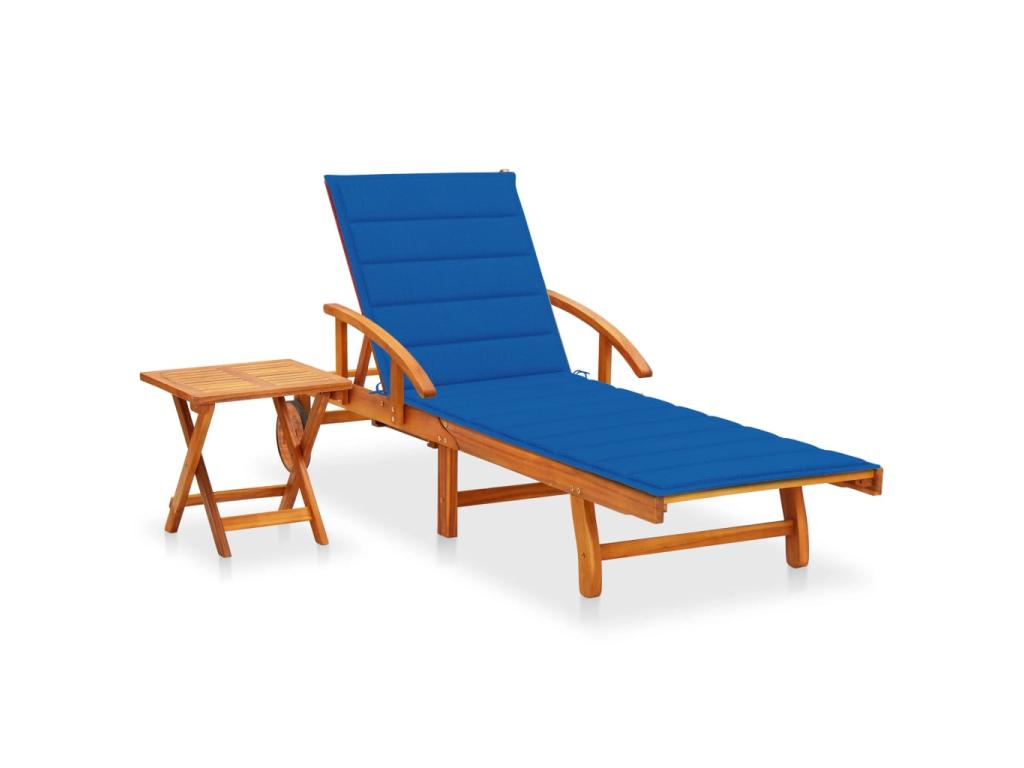 Transat Chaise Longue Bain De Soleil Lit De Jardin Terrasse Meuble D'extérieur Avec Table Et Coussin Bois D'acacia 02_00