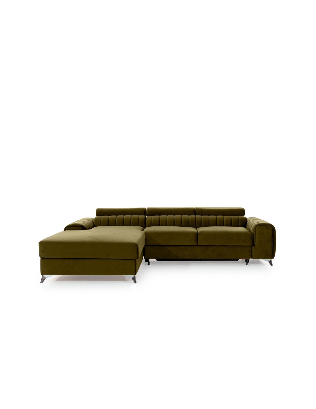 Canapé D'Angle Gauche Vert Olive Convertible 3 Places Jayson Confort Modulable