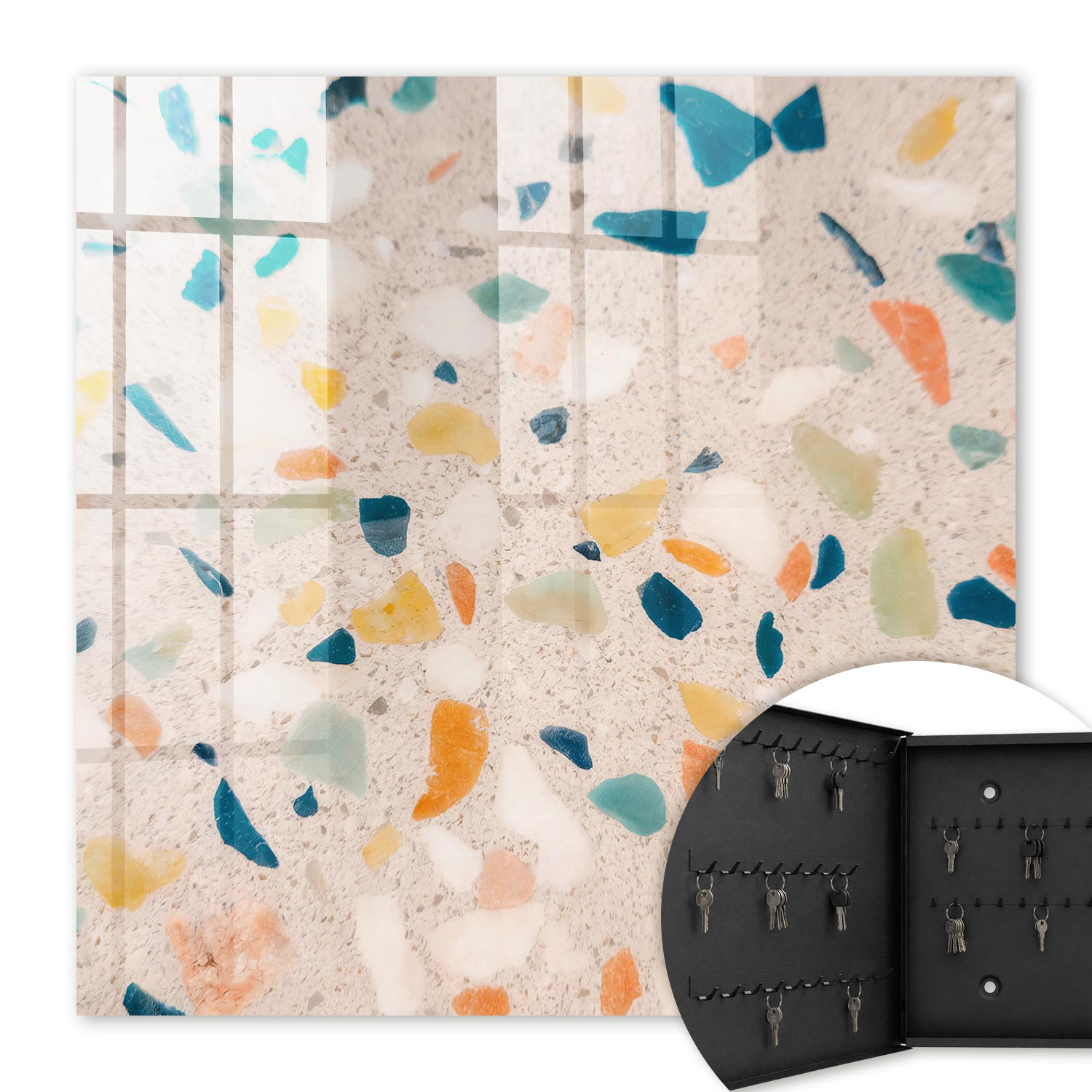 Armoire À Clés - (30 Cm X 30 Cm) - Boîte À Clés Murale - Coffret De Rangement Pour Clés - Couleur Noire - Ouverture Vers La Gauche - Pour Maison Et Bureau - Mosaïque Créative