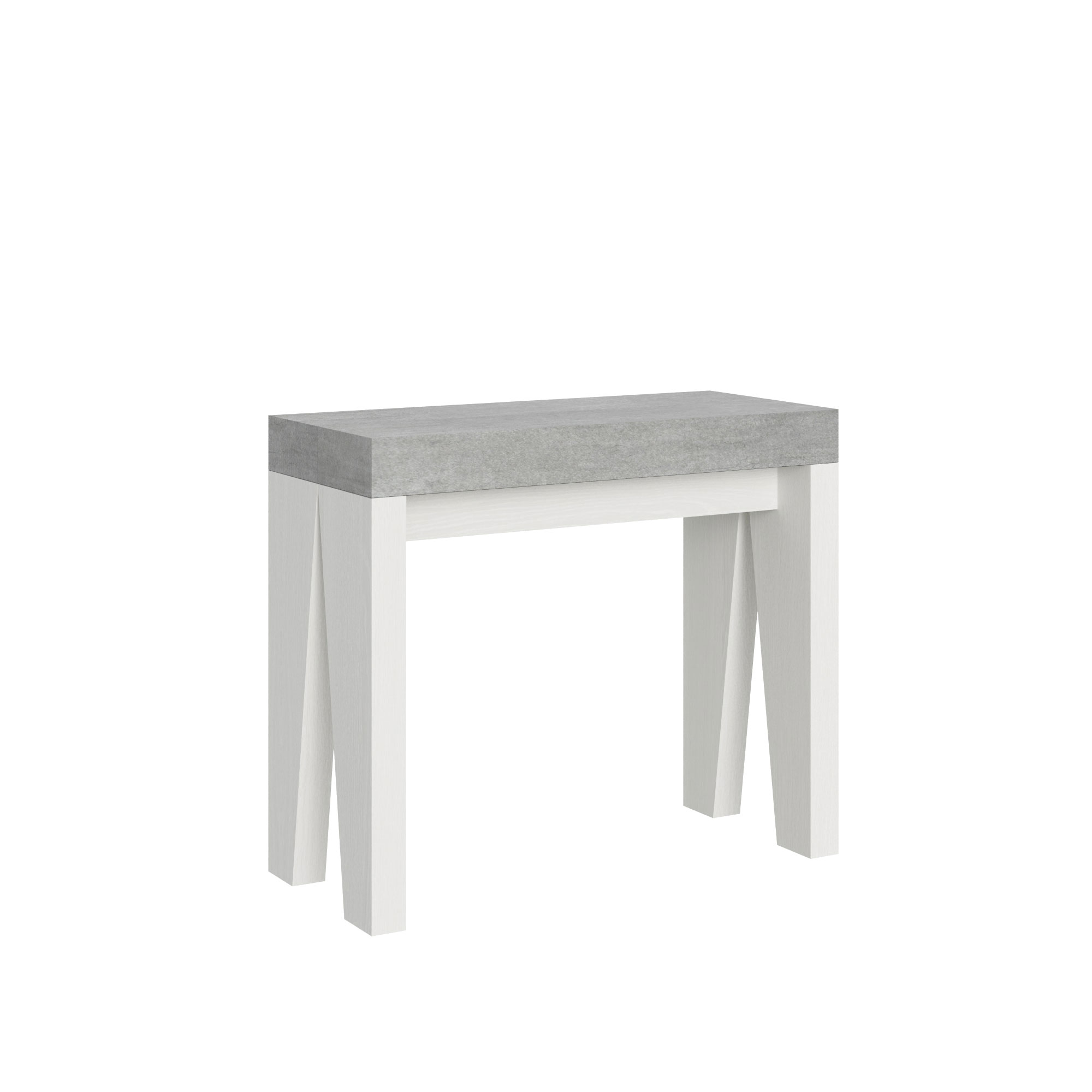 Console Extensible 90x40/300 Cm Plateau Ciment Naxy Mix Structure Frêne Blanc