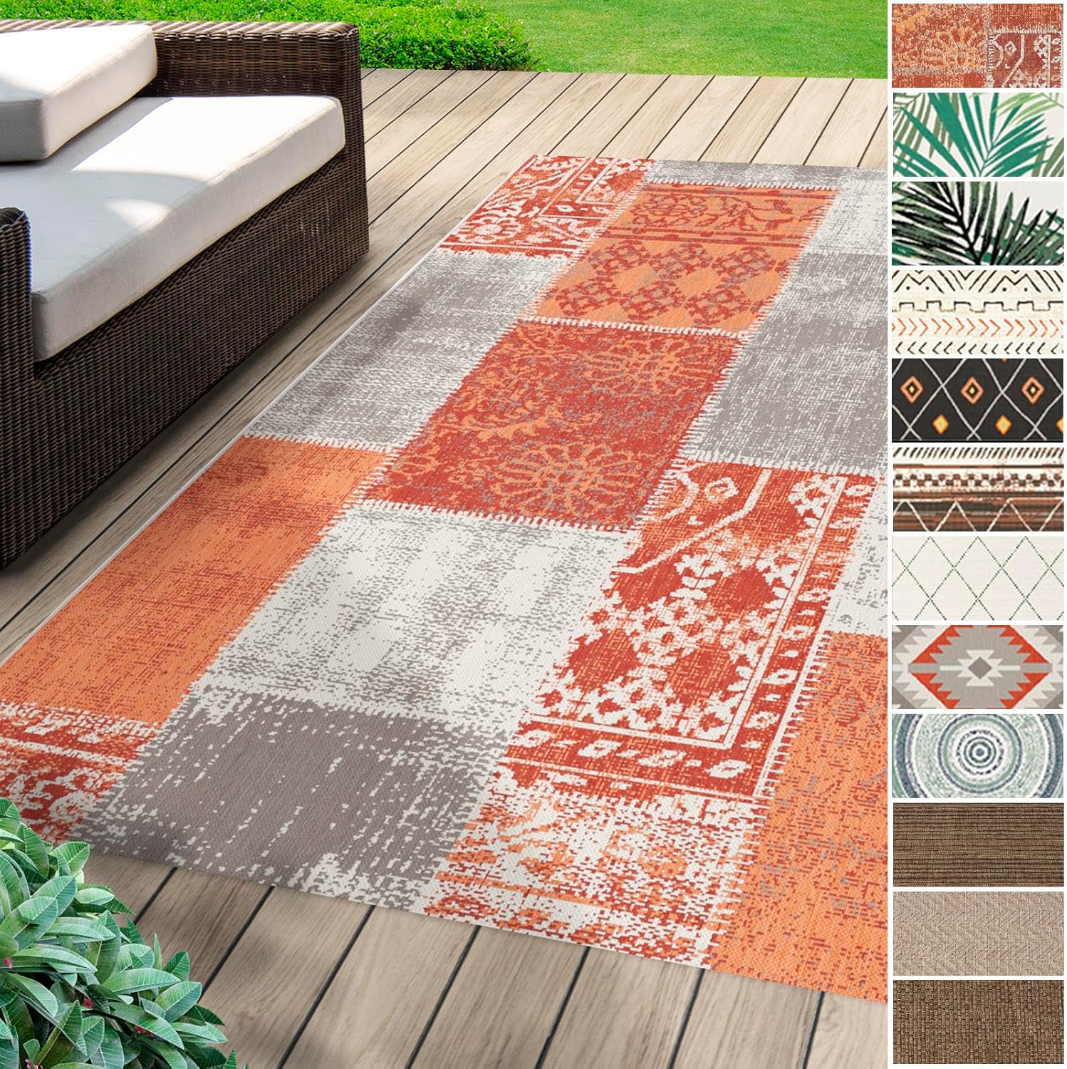 Tapis De Séjour Pour L'intérieur Et L'extérieur, Coton, Rouge 200 X 290 Cm