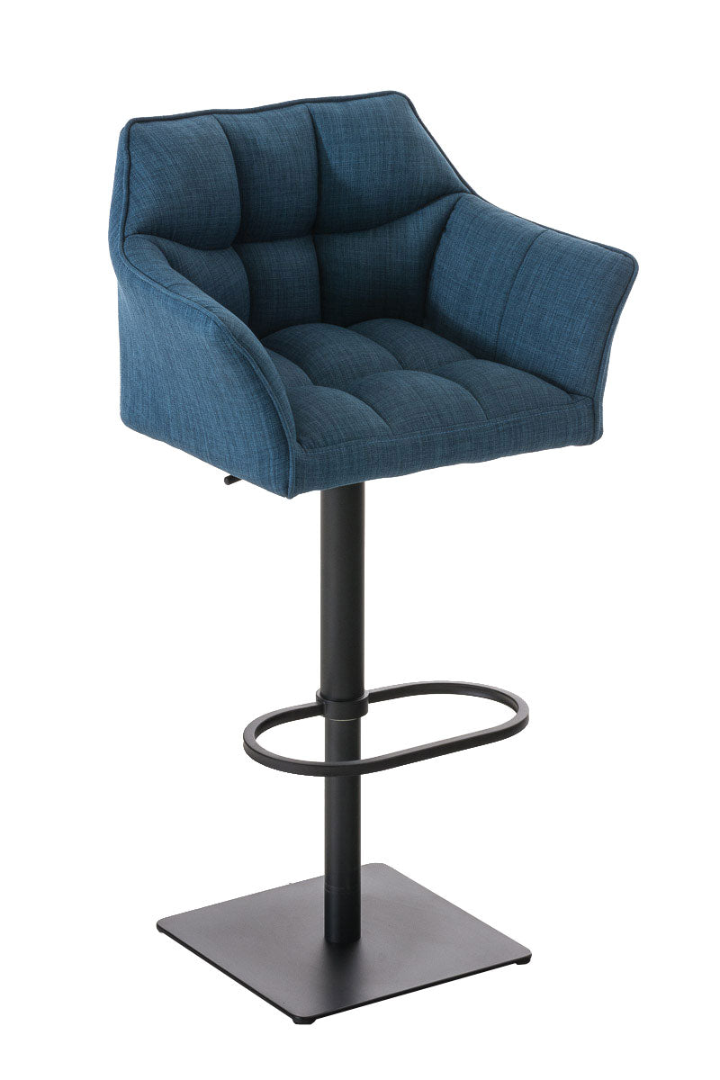 Tabouret De Bar Chaise Haute De Comptoir Couture Carrées Assise En Tissu Bleu Cadre 10_0004693