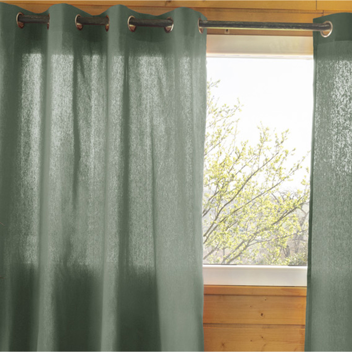 Sophie - Rideau 140x260cm Coton Coloris Romarin Oeillets Inox