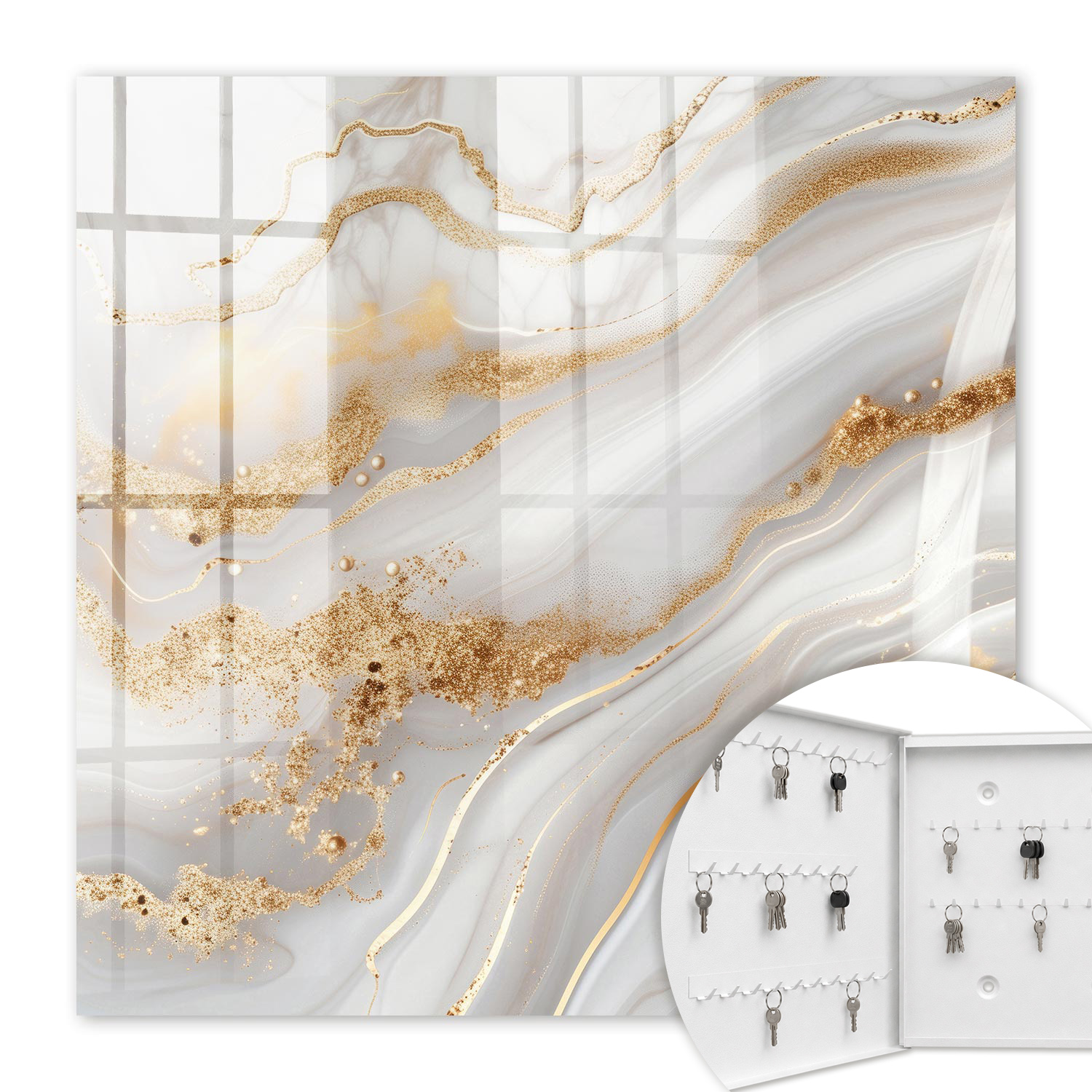 Armoire À Clés - (30 Cm X 30 Cm) - Boîte À Clés Murale - Coffret De Rangement Pour Clés - Couleur Blanche - Ouverture Vers La Gauche - Pour Maison Et Bureau - Élégance Abstraite