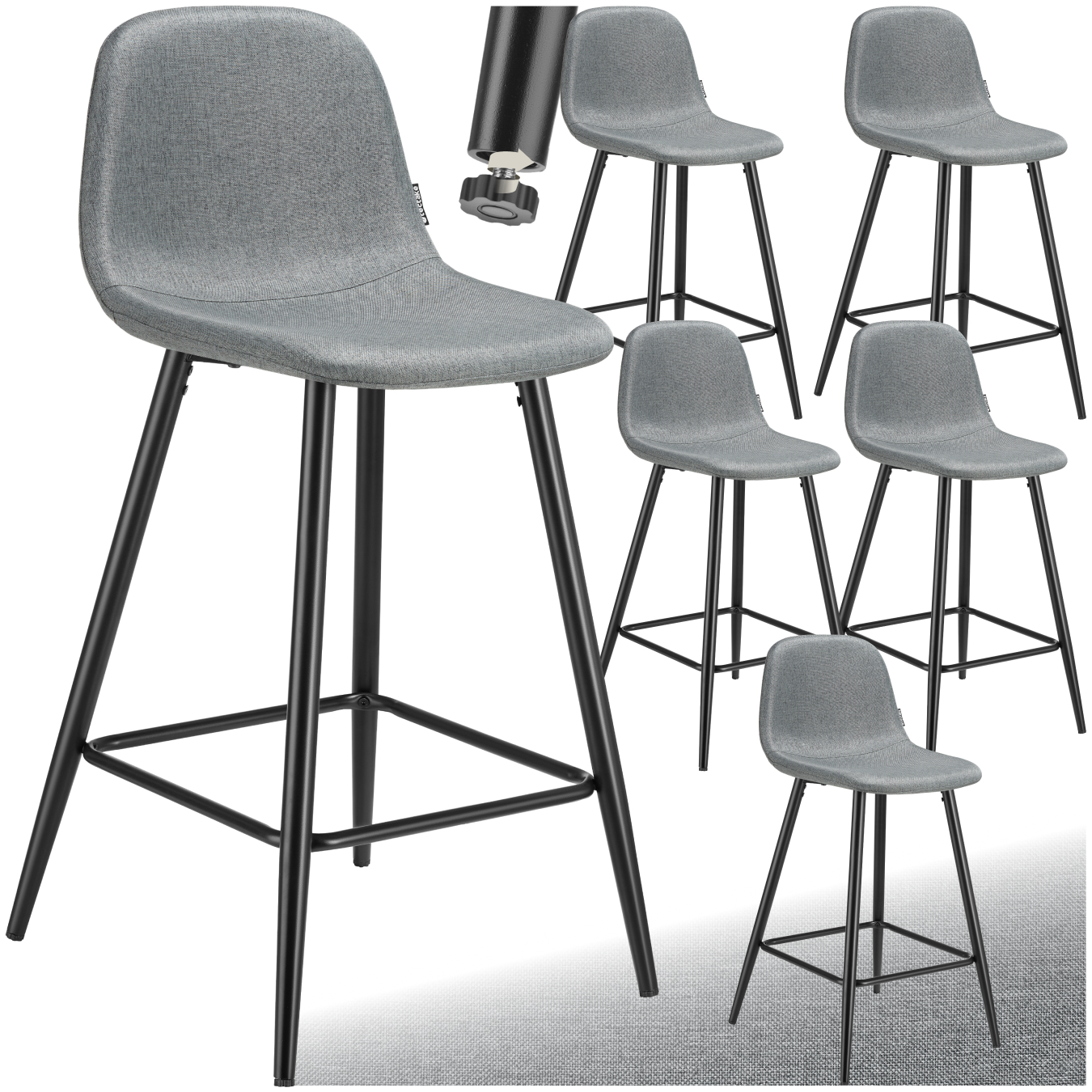 Lot 6 Chaises De Bar Rembourrées Avec Dossier Et Repose-pieds Gris