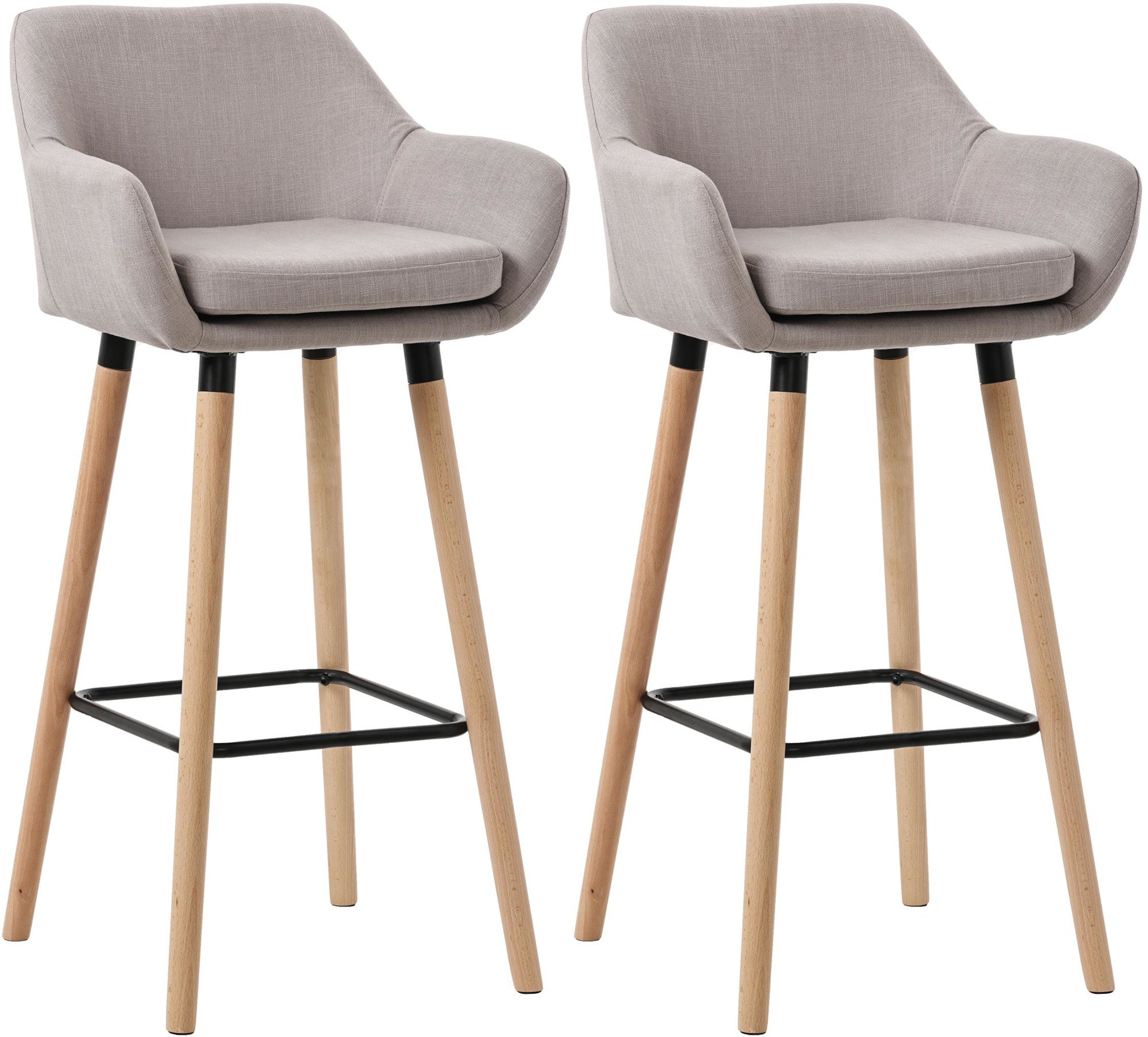 Lot De 2 Tabourets De Bar Lounge Design Scandinave Assise En Tissu Taupe Pieds 10_0004173