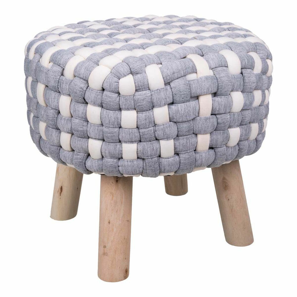 Tabouret Alexandra House Living Blanc Gris Bambou Éponge Bois Mdf 40 X 36 X 40 Cm