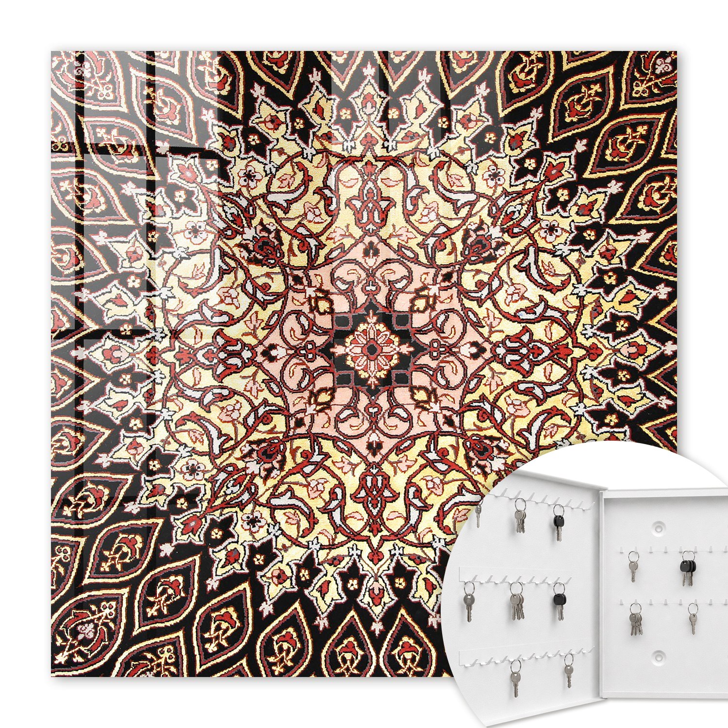 Armoire À Clés - (30 Cm X 30 Cm) - Boîte À Clés Murale - Coffret De Rangement Pour Clés - Couleur Blanche - Ouverture Vers La Gauche - Pour Maison Et Bureau - Motifs Complexes