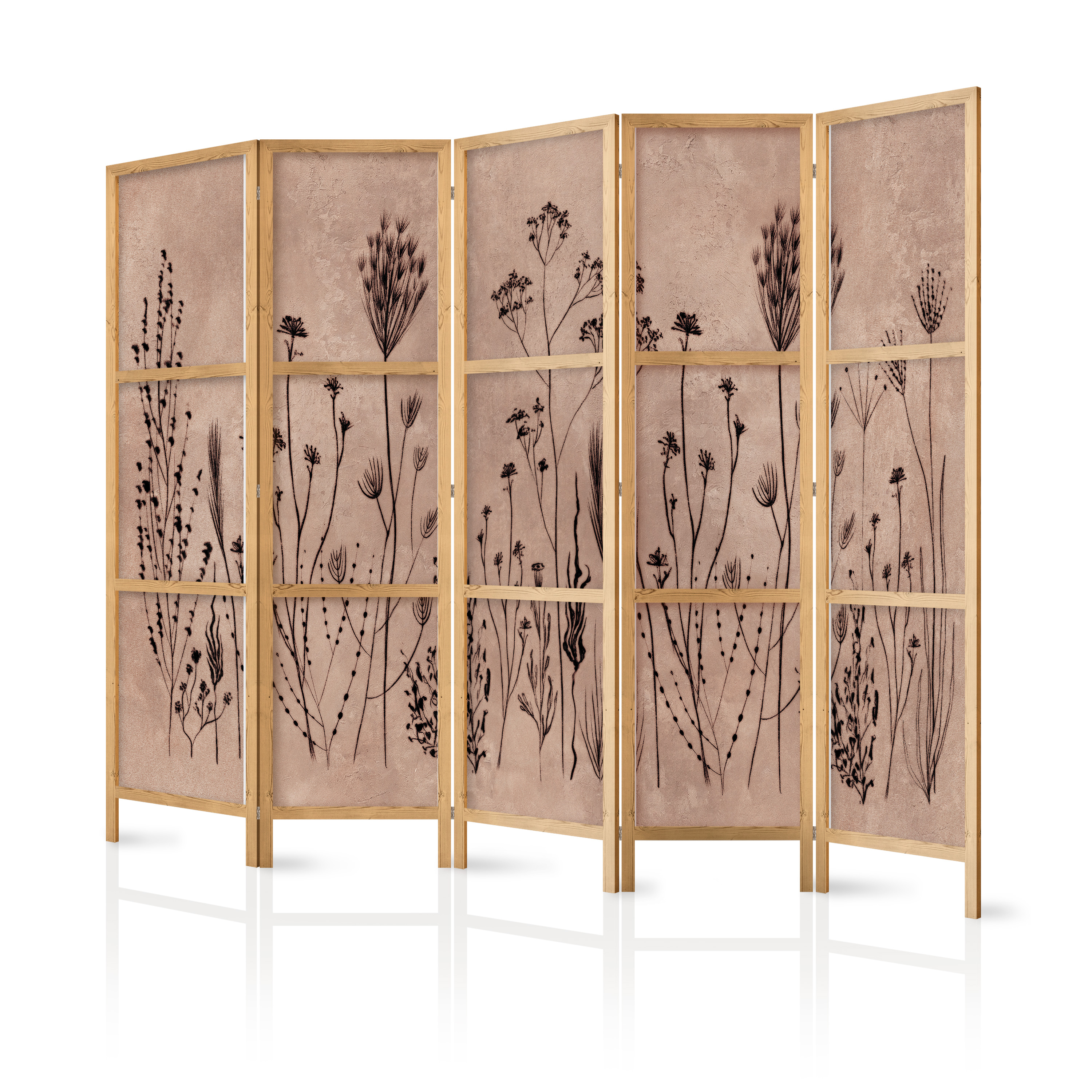 Paravent Japonais - Fleurs Des Champs Délicates En Technique De Lavis À La Chaux 225x172