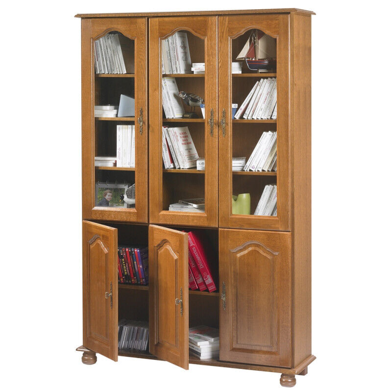 Bibliothèque Beaux Meubles Pas Chers 6 Portes 10 Étagères 12 Niches 120,6 Cm 182,2 Cm 33 Cm Chêne