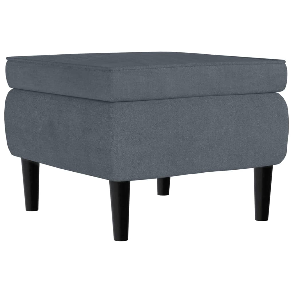 Tabouret Assise Repose-pied Avec Pieds En Bois En Velours Gris Foncé Dec026306
