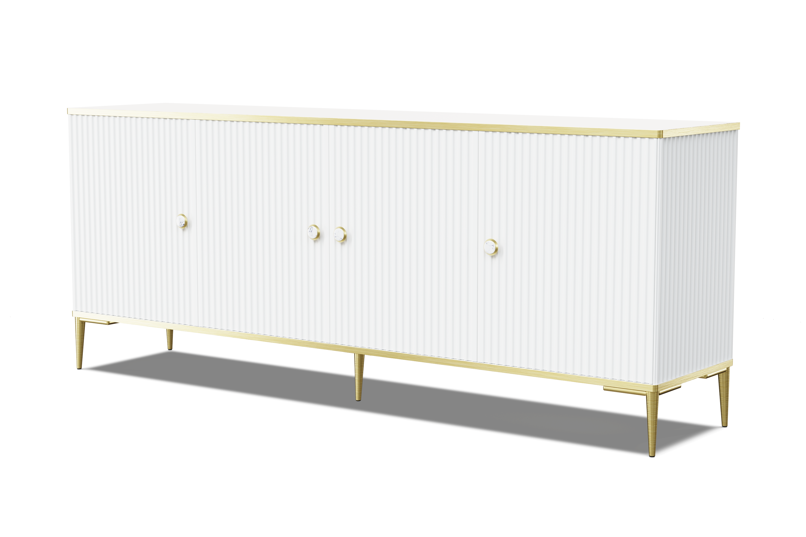 Commode Petra 182cm 4d Blanc Mat Avec Pieds Dorés