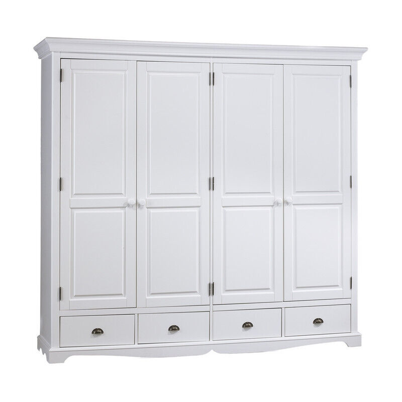 Armoire Penderie Beaux Meubles Pas Chers 4 Portes 4 Tiroirs 6 Niches Blanche Pin Massif Mdf