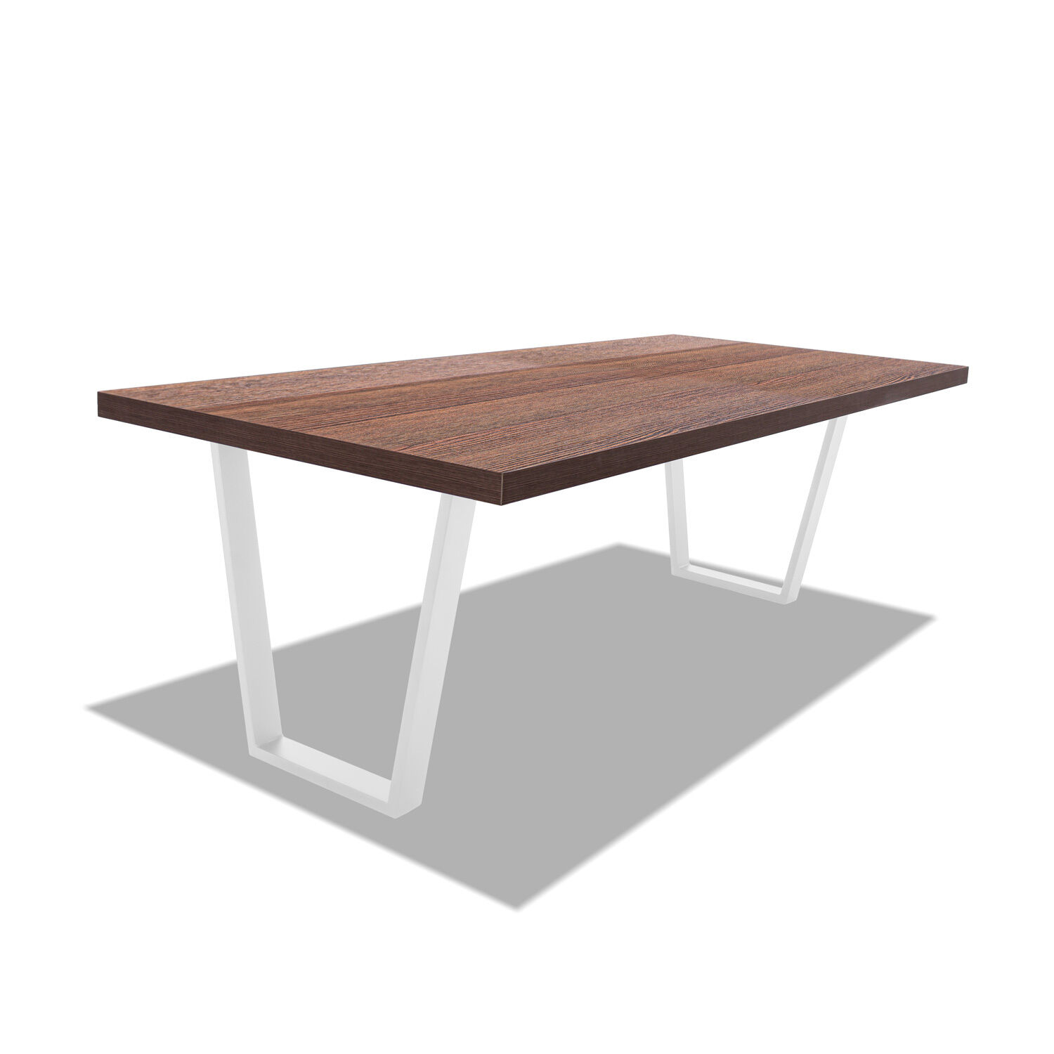 Table De Salle À Manger En Bois Et Métal - Pieds Blancs Trapézoïdaux - 220x100 Cm